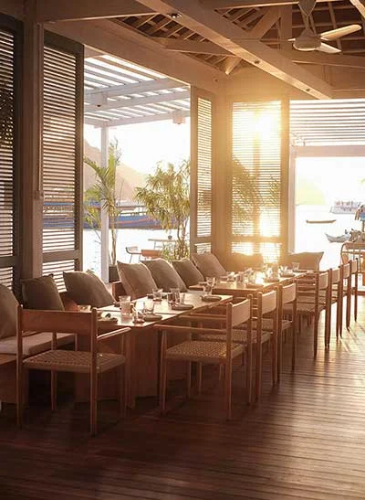 Le Bajo Flores cover showing the restaurant setting in Labuan Bajo