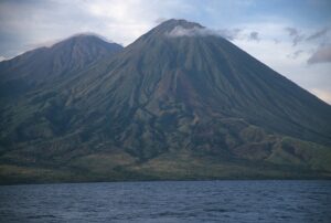 Mount Sangeang volcanic cones seen in October 2000