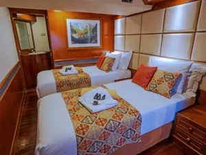 Deluxe cabin configured with twin beds aboard MV Mermaid I