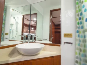 Private ensuite bathroom in a Deluxe cabin aboard MV Mermaid II