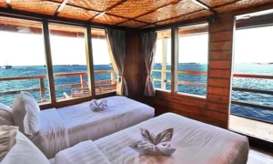 Upper-deck convertible twin cabin with balcony aboard Neomi Cruise