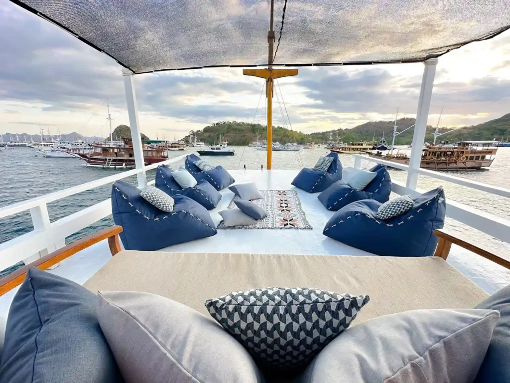 Outdoor chill area aboard North Blue Phinisi