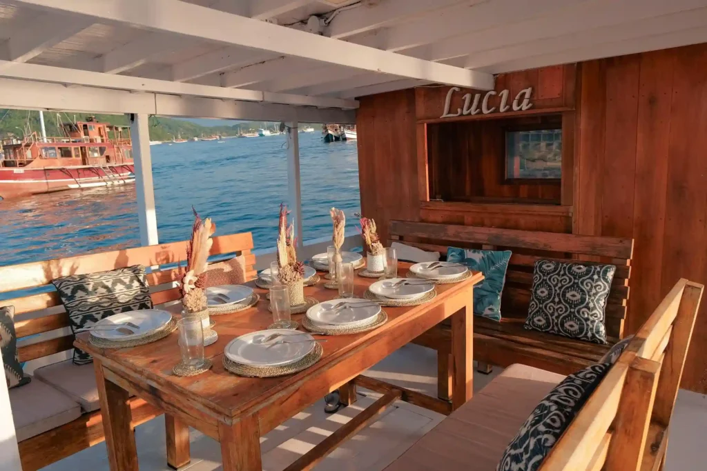 Dining area aboard North Blue Phinisi