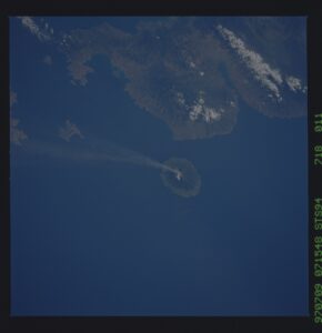 Earth observation photograph of Sangeang Island and volcanic activity