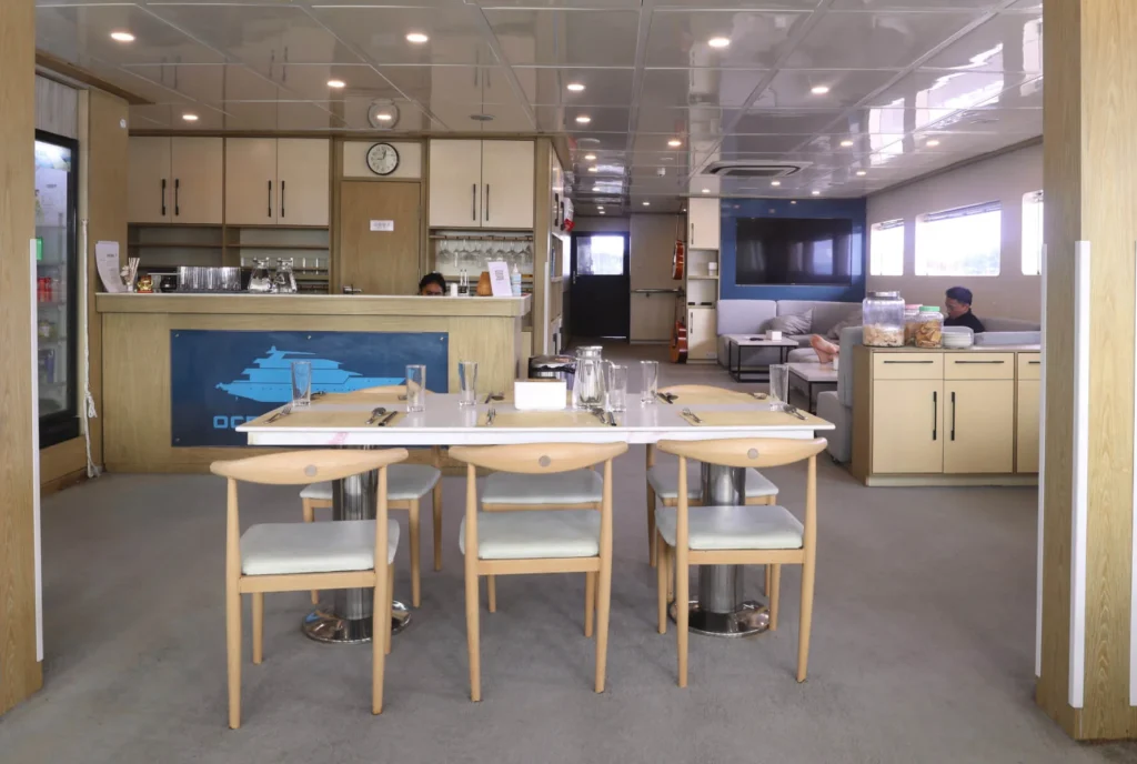 Seaisee indoor dining area for expedition guests